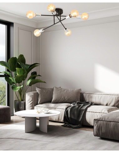 Lampa sufitowa VEKEN 6B z metalowymi ramionami E27, srebrna - nowoczesne oświetlenie do eleganckich wnętrz