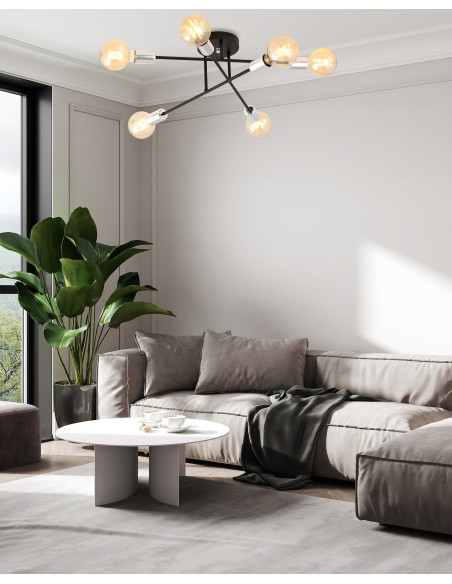 Lampa sufitowa VEKEN 6B z metalowymi ramionami E27, srebrna - nowoczesne oświetlenie do eleganckich wnętrz