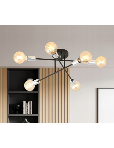 Lampa sufitowa VEKEN 6B z metalowymi ramionami E27, srebrna - nowoczesne oświetlenie do eleganckich wnętrz