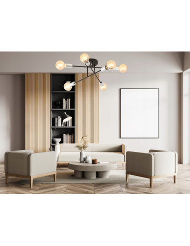 Lampa sufitowa VEKEN 6B z metalowymi ramionami E27, srebrna - nowoczesne oświetlenie do eleganckich wnętrz