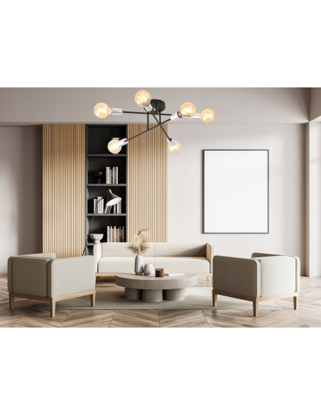 Lampa sufitowa VEKEN 6B z metalowymi ramionami E27, srebrna - nowoczesne oświetlenie do eleganckich wnętrz