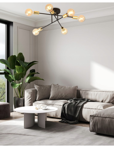 Lampa sufitowa VEKEN 6B w stylu industrialnym - czarno-złota, 6 punktów świetlnych, idealna do nowoczesnych wnętrz.