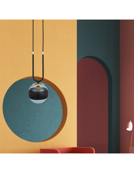 Lampa wisząca GLAM 1 z czarnym paskiem - eleganckie oświetlenie glamour do jadalni i salonu, szklany klosz E14 10W.