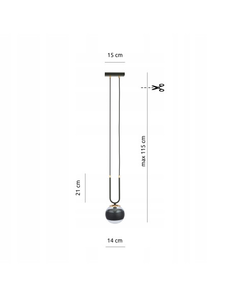 Lampa wisząca GLAM 1 z czarnym paskiem - eleganckie oświetlenie glamour do jadalni i salonu, szklany klosz E14 10W.