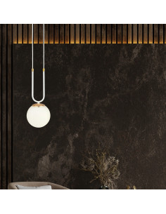 Lampa wisząca GLAM II, szklany klosz, biało-złota, nowoczesny design do salonu i innych wnętrz, wys. 115 cm, E14, 10W