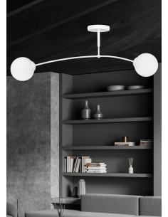 Lampa sufitowa PREGOS 2 - Nowoczesny plafon z mlecznym kloszem, biały, idealny do biura i jadalni, 2 źródła światła.