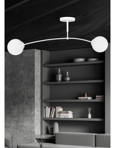 Lampa sufitowa PREGOS 2 - Nowoczesny plafon z mlecznym kloszem, biały, idealny do biura i jadalni, 2 źródła światła.