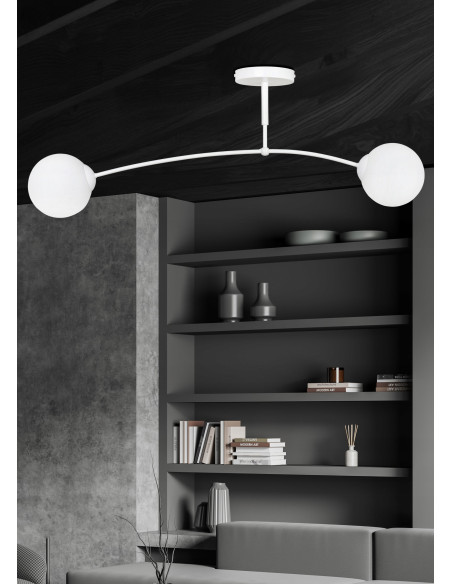 Lampa sufitowa PREGOS 2 - Nowoczesny plafon z mlecznym kloszem, biały, idealny do biura i jadalni, 2 źródła światła.