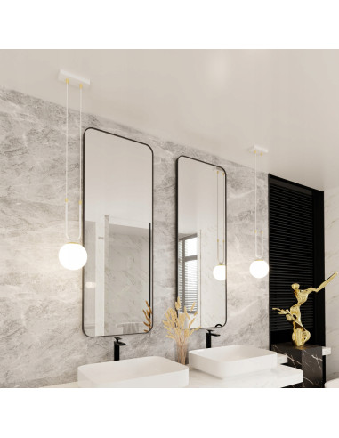 Lampa wisząca GLAM II, szklany klosz, biało-złota, nowoczesny design do salonu i innych wnętrz, wys. 115 cm, E14, 10W