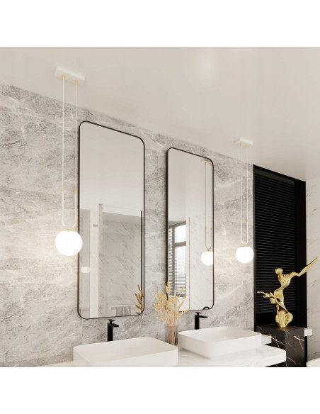 Lampa wisząca GLAM II, szklany klosz, biało-złota, nowoczesny design do salonu i innych wnętrz, wys. 115 cm, E14, 10W