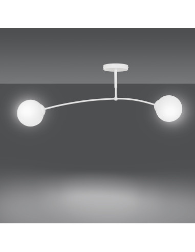 Lampa sufitowa PREGOS 2 - Nowoczesny plafon z mlecznym kloszem, biały, idealny do biura i jadalni, 2 źródła światła.