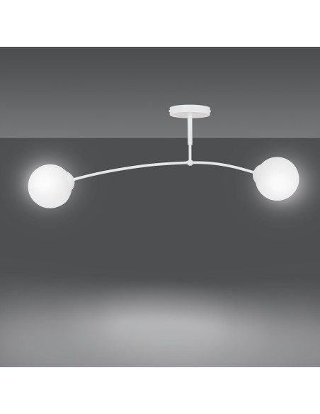 Lampa sufitowa PREGOS 2 - Nowoczesny plafon z mlecznym kloszem, biały, idealny do biura i jadalni, 2 źródła światła.