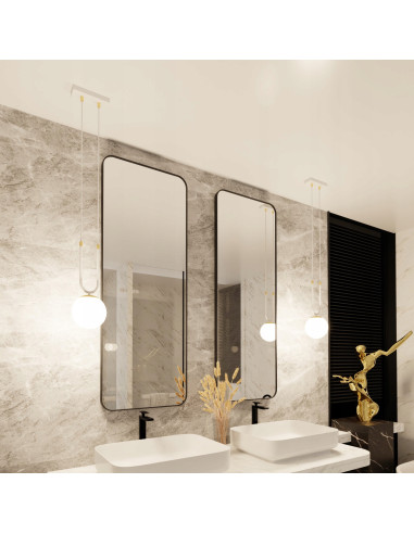 Lampa wisząca GLAM II, szklany klosz, biało-złota, nowoczesny design do salonu i innych wnętrz, wys. 115 cm, E14, 10W