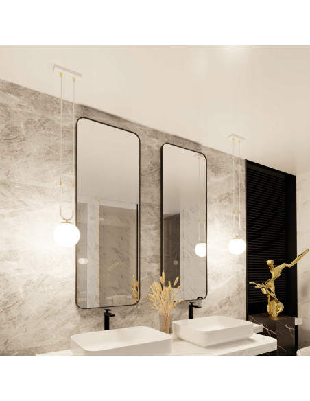 Lampa wisząca GLAM II, szklany klosz, biało-złota, nowoczesny design do salonu i innych wnętrz, wys. 115 cm, E14, 10W