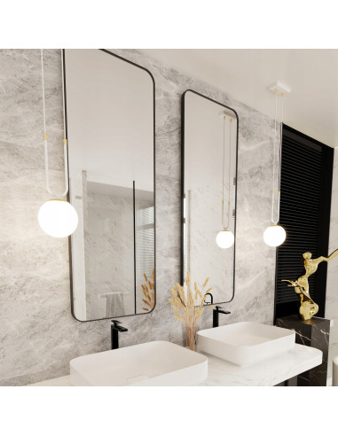 Lampa wisząca GLAM II, szklany klosz, biało-złota, nowoczesny design do salonu i innych wnętrz, wys. 115 cm, E14, 10W