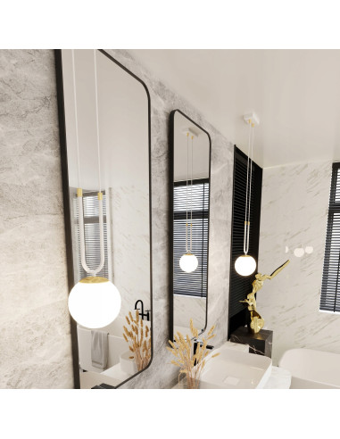 Lampa wisząca GLAM II, szklany klosz, biało-złota, nowoczesny design do salonu i innych wnętrz, wys. 115 cm, E14, 10W