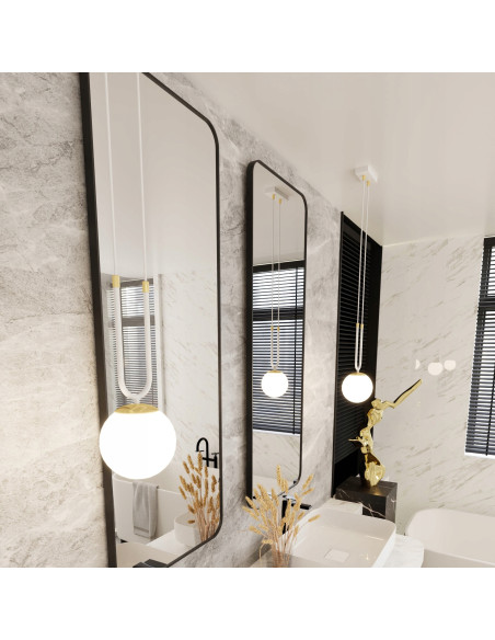 Lampa wisząca GLAM II, szklany klosz, biało-złota, nowoczesny design do salonu i innych wnętrz, wys. 115 cm, E14, 10W