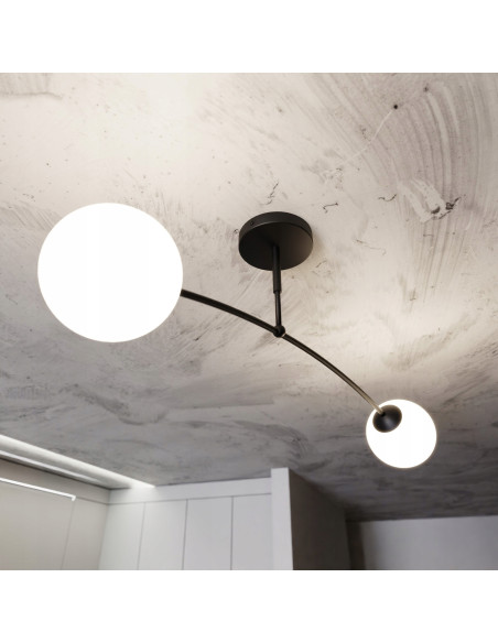 Plafon minimalistyczny PREGOS z podwójnym kloszem E14, czarny/biały, do kuchni i biura, nowoczesny design.