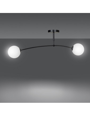 Plafon minimalistyczny PREGOS z podwójnym kloszem E14, czarny/biały, do kuchni i biura, nowoczesny design.