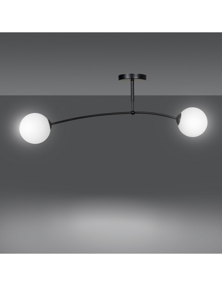 Plafon minimalistyczny PREGOS z podwójnym kloszem E14, czarny/biały, do kuchni i biura, nowoczesny design.