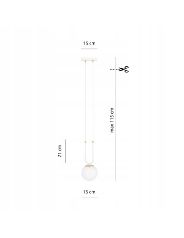 Lampa wisząca GLAM II, szklany klosz, biało-złota, nowoczesny design do salonu i innych wnętrz, wys. 115 cm, E14, 10W