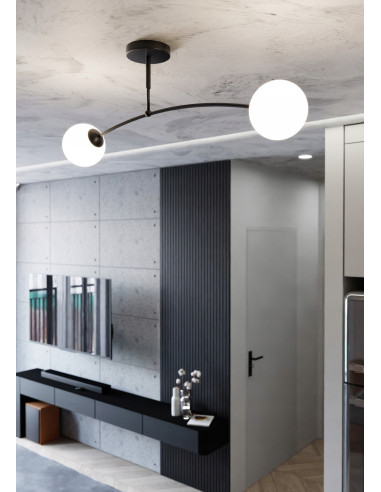 Plafon minimalistyczny PREGOS z podwójnym kloszem E14, czarny/biały, do kuchni i biura, nowoczesny design.