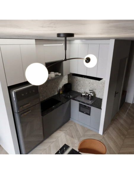 Plafon minimalistyczny PREGOS z podwójnym kloszem E14, czarny/biały, do kuchni i biura, nowoczesny design.