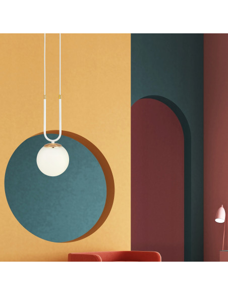 Lampa wisząca GLAM II, szklany klosz, biało-złota, nowoczesny design do salonu i innych wnętrz, wys. 115 cm, E14, 10W