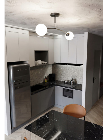 Plafon minimalistyczny PREGOS z podwójnym kloszem E14, czarny/biały, do kuchni i biura, nowoczesny design.