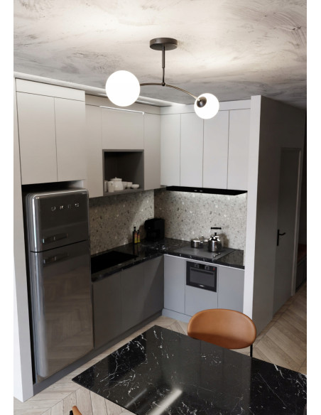 Plafon minimalistyczny PREGOS z podwójnym kloszem E14, czarny/biały, do kuchni i biura, nowoczesny design.