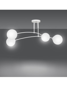 Elegancka lampa sufitowa PREGOS 4 - nowoczesny plafon z białym kloszem do biura, salonu i jadalni