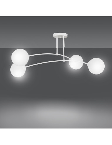 Elegancka lampa sufitowa PREGOS 4 - nowoczesny plafon z białym kloszem do biura, salonu i jadalni
