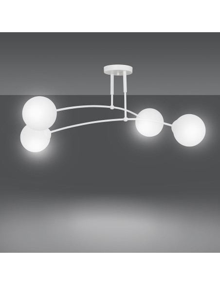 Elegancka lampa sufitowa PREGOS 4 - nowoczesny plafon z białym kloszem do biura, salonu i jadalni