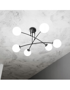 Lampa sufitowa PREGOS E14 z szklanym kloszem, 6-punktowa, elegancka, biały/czarny - idealna do salonu i jadalni 2