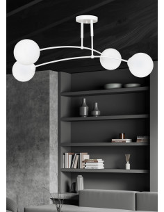 Elegancka lampa sufitowa PREGOS 4 - nowoczesny plafon z białym kloszem do biura, salonu i jadalni 2