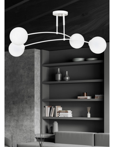 Elegancka lampa sufitowa PREGOS 4 - nowoczesny plafon z białym kloszem do biura, salonu i jadalni