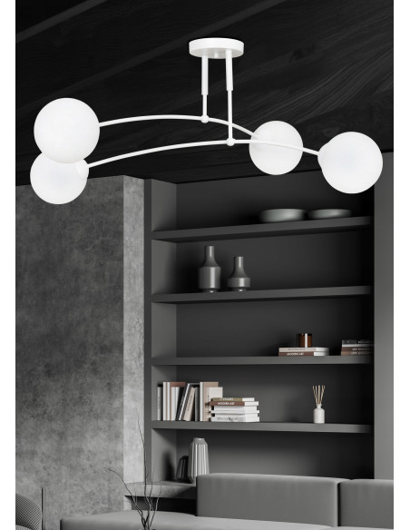 Elegancka lampa sufitowa PREGOS 4 - nowoczesny plafon z białym kloszem do biura, salonu i jadalni
