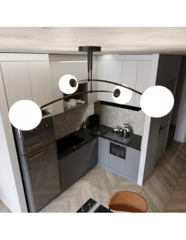 Lampa sufitowa PREGOS z krzyżowanymi ramionami i mlecznym kloszem – nowoczesna elegancja do jadalni i salonu