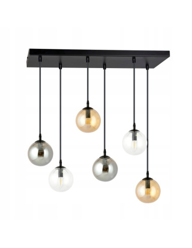 Nowoczesna lampa sufitowa COSMO, 6-punktowa, szklana i metalowa, czarna, beżowa, przezroczysta - idealna do jadalni i biura
