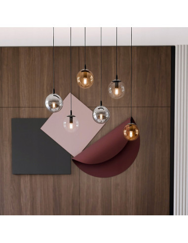 Nowoczesna lampa sufitowa COSMO, 6-punktowa, szklana i metalowa, czarna, beżowa, przezroczysta - idealna do jadalni i biura