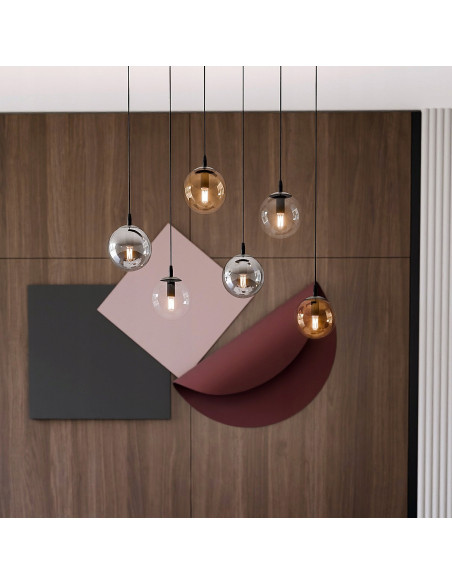 Nowoczesna lampa sufitowa COSMO, 6-punktowa, szklana i metalowa, czarna, beżowa, przezroczysta - idealna do jadalni i biura