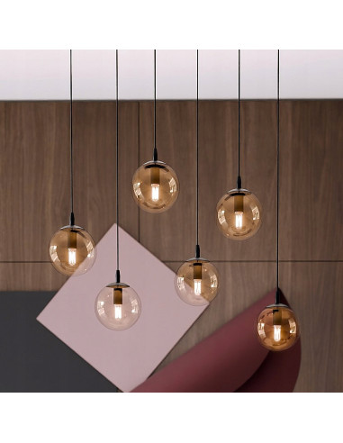 Lampa sufitowa COSMO 6 - Regulowane szklane klosze, nowoczesny design do salonu i biura, E14, czarna/beżowa/bezbarwna