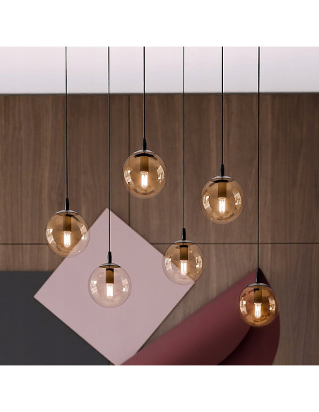 Lampa sufitowa COSMO 6 - Regulowane szklane klosze, nowoczesny design do salonu i biura, E14, czarna/beżowa/bezbarwna