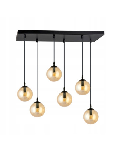 Lampa sufitowa COSMO 6 - Regulowane szklane klosze, nowoczesny design do salonu i biura, E14, czarna/beżowa/bezbarwna