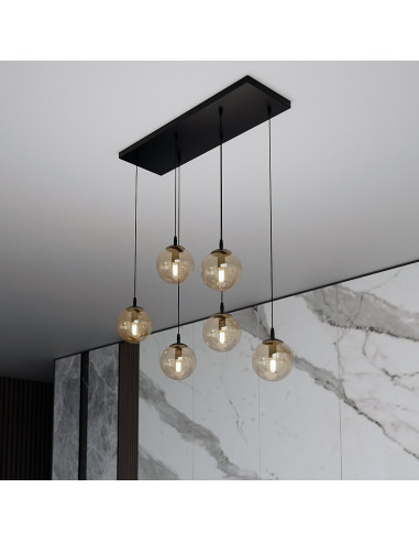 Lampa sufitowa COSMO 6 - Regulowane szklane klosze, nowoczesny design do salonu i biura, E14, czarna/beżowa/bezbarwna