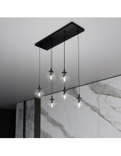 Lampa wisząca COSMO 6, elegancka z prostokątną podsufitką, szklane kule, 10W, czarna, nowoczesne oświetlenie do wnętrz