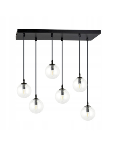 Lampa wisząca COSMO 6, elegancka z prostokątną podsufitką, szklane kule, 10W, czarna, nowoczesne oświetlenie do wnętrz