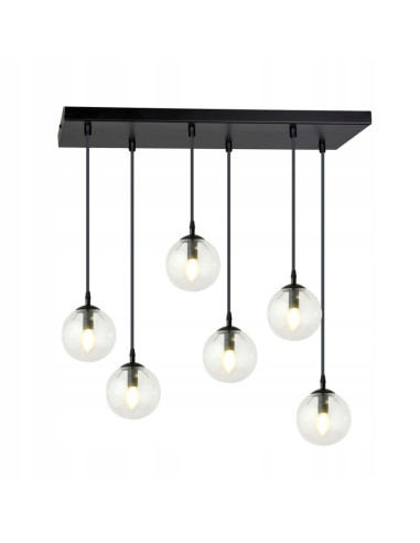 Lampa wisząca COSMO 6, elegancka z prostokątną podsufitką, szklane kule, 10W, czarna, nowoczesne oświetlenie do wnętrz