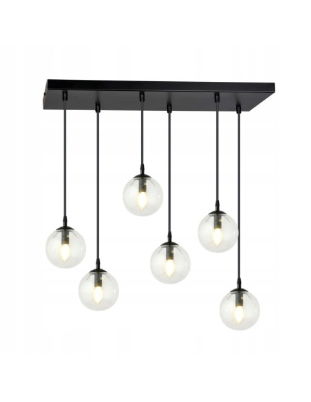 Lampa wisząca COSMO 6, elegancka z prostokątną podsufitką, szklane kule, 10W, czarna, nowoczesne oświetlenie do wnętrz