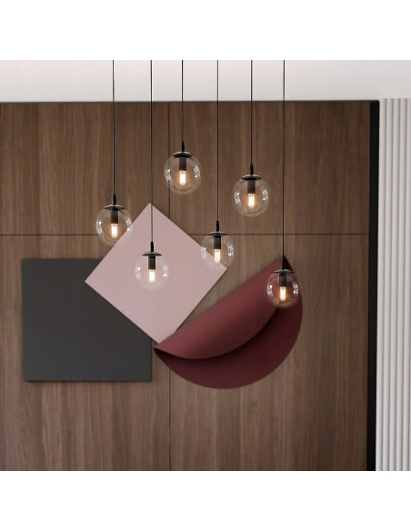 Lampa wisząca COSMO 6, elegancka z prostokątną podsufitką, szklane kule, 10W, czarna, nowoczesne oświetlenie do wnętrz